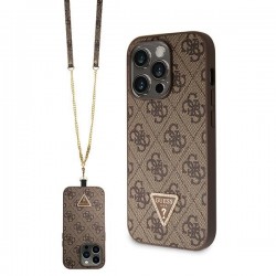 Guess iPhone 14 Pro Case Cover 4G Logo Strap Chain Brown
