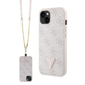 Guess iPhone 14 Pro Max Case Cover 4G Logo Strap Chain Pink