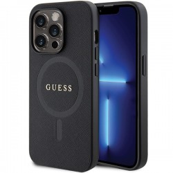 Guess iPhone 14 Pro Max Hülle Case Cover Saffiano MagSafe Schwarz