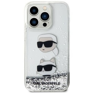 Karl Lagerfeld iPhone 14 Pro Max Case Liquid Glitter Karl Choupette Head Silver