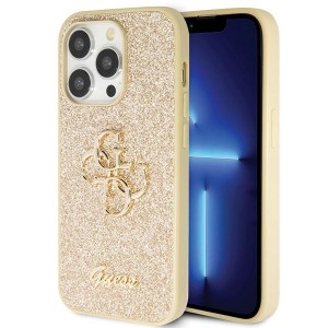 Guess iPhone 14 Pro Hülle Case Cover Glitter Script Big 4G Gold