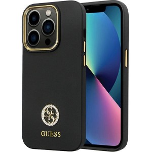 Guess iPhone 14 Pro Hülle Case Cover 4G Strass Logo Silikon Schwarz