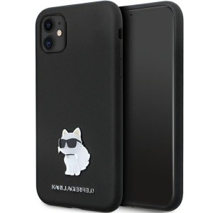Karl Lagerfeld iPhone 11 Case Cover Silicone Metal Pin Choupette Black