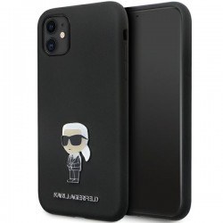 Karl Lagerfeld iPhone 11 Hülle Case Silikon Metal Pin Ikonik Schwarz