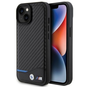 BMW iPhone 15 Case Cover M Power Carbon Leather Black
