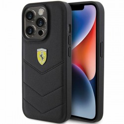 Ferrari iPhone 15 Pro Hülle Case Cover Quilted Echtleder Schwarz