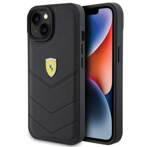 Ferrari iPhone 15 Case Cover Quilted Real Leather Black