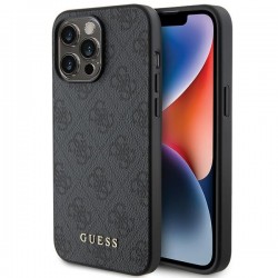 Guess iPhone 15 Pro Case Cover 4G Metal Gold Logo Gray