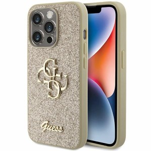 Guess iPhone 15 Pro Case Cover Glitter Big Metal Logo 4G Gold