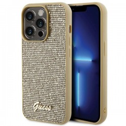 Guess iPhone 15 Pro Hülle Case Cover Disco Script Metal Gold