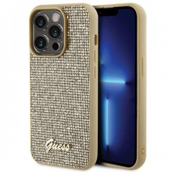 Guess iPhone 15 Pro Case Cover Disco Script Metal Gold