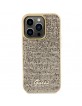 Guess iPhone 15 Pro Case Cover Disco Script Metal Gold