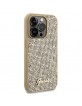 Guess iPhone 15 Pro Case Cover Disco Script Metal Gold