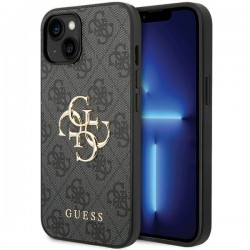 Guess iPhone 15 Hülle Case Cover Big Metal Logo 4G Grau