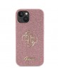 Guess iPhone 15 Hülle Case Cover Glitter Big Metal Logo 4G Rosa Pink