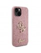 Guess iPhone 15 Hülle Case Cover Glitter Big Metal Logo 4G Rosa Pink