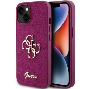 Guess iPhone 15 Hülle Case Cover Glitter Big Metal Logo 4G Violett