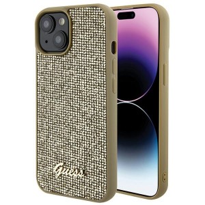 Guess iPhone 15 Case Cover Disco Script Metal Gold