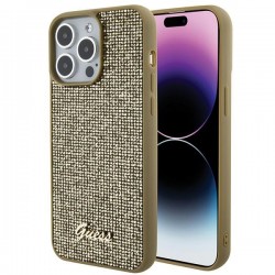 Guess iPhone 15 Pro Max Case Cover Disco Script Metal Gold