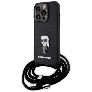 Karl Lagerfeld iPhone 15 Pro Case Saffiano Karl Metal Pin Crossbody Black