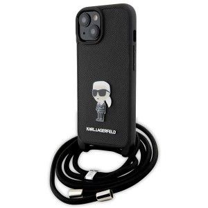 Karl Lagerfeld iPhone 15 Case Cover Saffiano Karl Metal Pin Crossbody Black