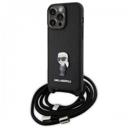 Karl Lagerfeld iPhone 15 Pro Max Case Saffiano Karl Metal Pin Crossbody Black