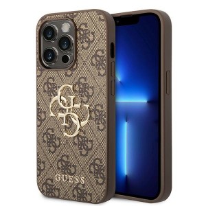 Guess iPhone 15 Pro Case Cover Big Metal Logo 4G Brown