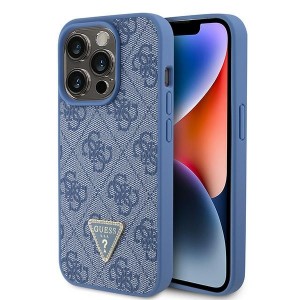 Guess iPhone 15 Pro Hülle Case Cover 4G Triangle Strass Diamond Blau