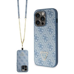 Guess iPhone 15 Pro Case Cover 4G Logo Strap Chain Blue