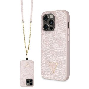 Guess iPhone 15 Pro Case Cover 4G Logo Strap Chain Pink