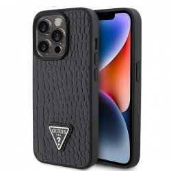 Guess iPhone 15 Pro Hülle Case Cover Croco Triangle Schwarz