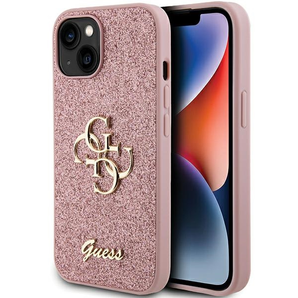 Guess iPhone 15 Plus Hülle Case Cover Glitter Big Metal Logo 4G Rosa Pink:  PDA-Punkt