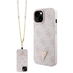Guess iPhone 15 Plus Hülle Case Cover 4G Logo Strap Kette Rosa Pink