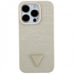 Guess iPhone 15 Hülle Case Cover Croco Triangle Beige