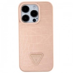 Guess iPhone 15 Case Cover Croco Triangle Pink