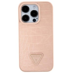 Guess iPhone 15 Case Cover Croco Triangle Pink