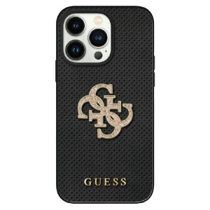 Guess iPhone 15 Hülle Case Cover Perforated 4G Glitter Schwarz