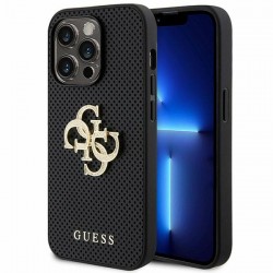 Guess iPhone 15 Pro Hülle Case Cover Perforated 4G Glitter Schwarz