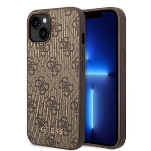 Guess iPhone 15 Plus Hülle Case Cover 4G Metal Gold Logo Braun