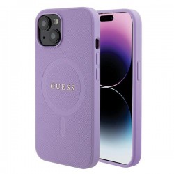 Guess iPhone 15 Hülle Case Cover MagSafe Saffiano Violett