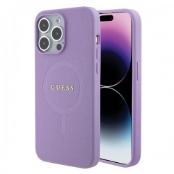 Guess iPhone 15 Pro Max Hülle Case Cover MagSafe Saffiano Violett