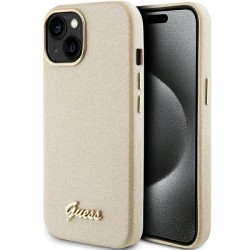 Guess iPhone 15 Case Cover Glitter Glossy Script Gold