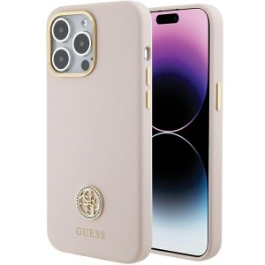 Guess iPhone 15 Pro Max Hülle Case Cover Silikon 4G Strass Logo Rosa Pink