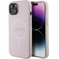 Guess iPhone 15 Plus Case Cover MagSafe Saffiano Pink