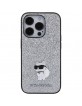 Karl Lagerfeld iPhone 15 Pro Hülle Case Glitter Choupette Silber