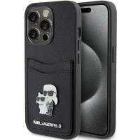 Karl Lagerfeld iPhone 15 Pro Hülle Case Karl Choupette Cardslot Schwarz