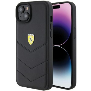 Ferrari iPhone 15 Plus Hülle Case Cover Quilted Echtleder Schwarz