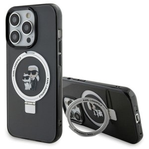 Karl Lagerfeld iPhone 15 Pro Hülle Case Ring Stand Magsafe Halter K & C Schwarz