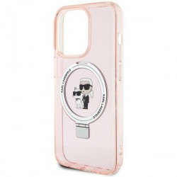 Karl Lagerfeld iPhone 15 Pro Case Case Ring Stand Magsafe Holder K & C Pink