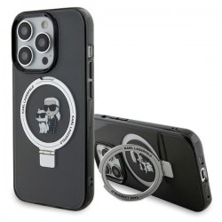 Karl Lagerfeld iPhone 15 Pro Max Hülle Case Ring Stand Magsafe Halter K & C Schwarz